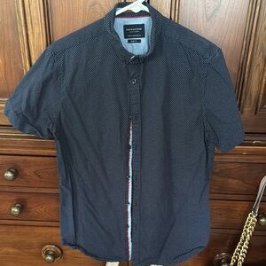 Men’s Denim & Flower Navy Casual Button Down Shirt Modern Style Medium Slim Fit